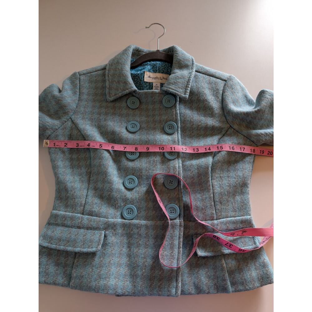 Abercrombie & Fitch Jacket Pea Coat Tweed Plaid Wool Blue Y2K Vintage Size M - Picture 9 of 10